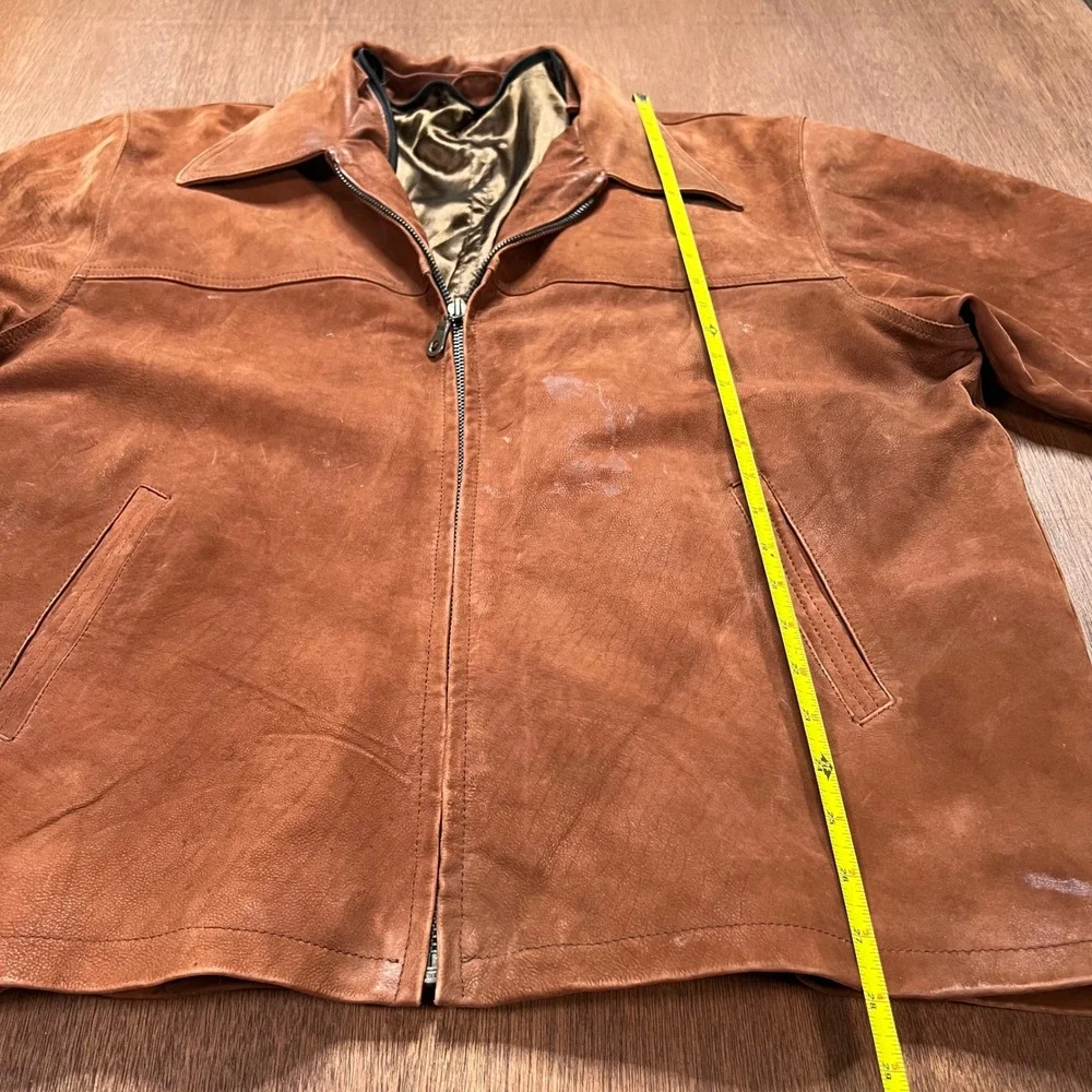 Vintage Western Brown Suede Leather Jacket Oklahoma State Seal Buttons XL - Picture 8 of 11
